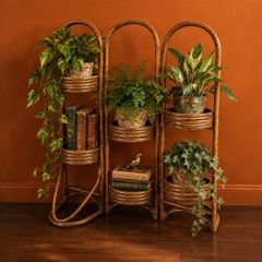 Vintage Folding Rattan Plant Stand-6 Holders