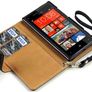 New Htc Windows Phone 8x Premium Pu Leather Wallet Black & Hot Pink  With Floral Interior / Black With Tan Inside Image 8