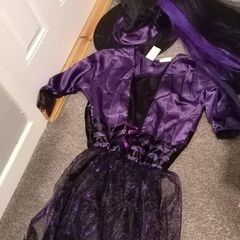 Halloween costume ladys witches dress hat and wig. Size 14 elasticated waist