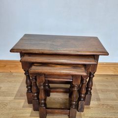 Vintage Old Charm Solid Oak Nest of 3 Tables  Tudor Style Wood Bros