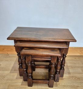 Vintage Old Charm Solid Oak Nest of 3 Tables  Tudor Style Wood Bros