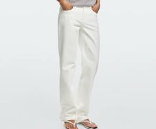 Massimo Dutti White Slim Straight Mid-Rise Jeans