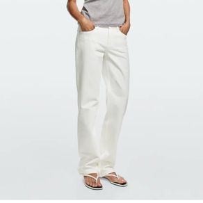 Massimo Dutti White Slim Straight Mid-Rise Jeans
