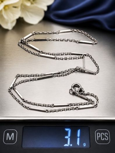 Vintage 925 Sterling Silver Bar Link Station Chain