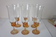 Set of 6 Vintage Amber Bubble Stem Champagne Glass Flutes 18.5cm