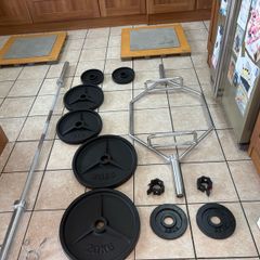 Brilliant Set! Olympic 25kg Hex Shrug  + Olympic 7 Foot 20kg Bar, Metal Weights, Deadlift Platforms!