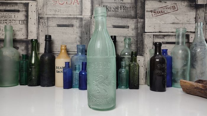 394 - Antique Seeds Preston Mineral Water Clear Glass Decorative Collectible Bottle