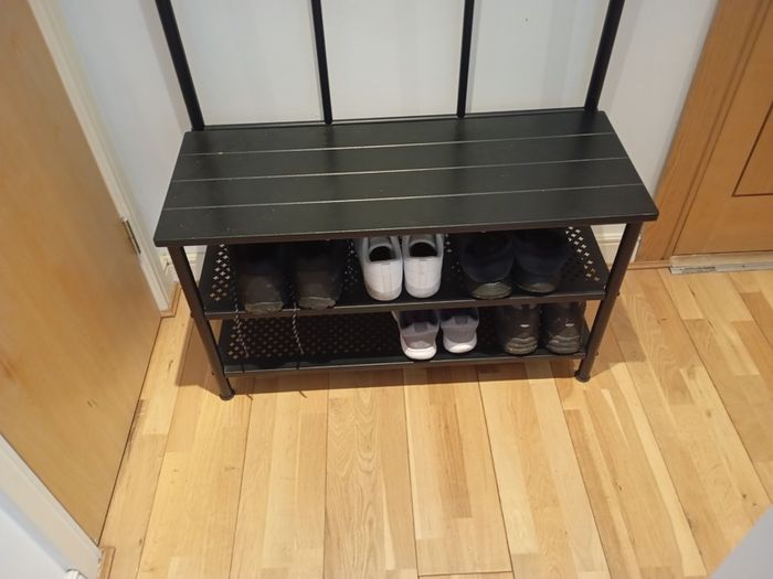 Coat rack and bench with shoe storage