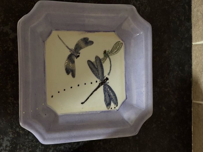 Vintage Roches Stores Handpainted Dragonfly Lidded Jar and Tray