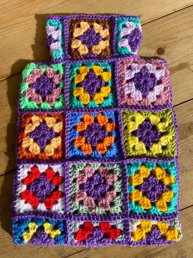 Hand Crochet Granny Squares Hot Water Bottle Cover