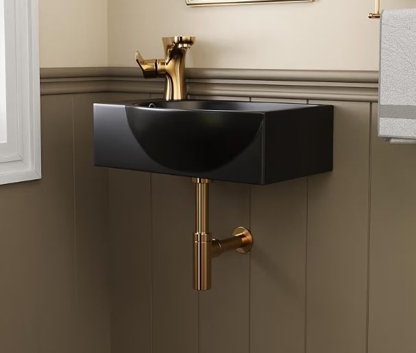 Wall Mounted Cloakroom Basin, DeerValley Ceramic Bathroom Wash Basin Corner Sink with Overflow and Tap Hole - 40 x 28 x 14.5cm