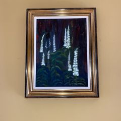 Fox glove oil painting on canvas including gold frame
