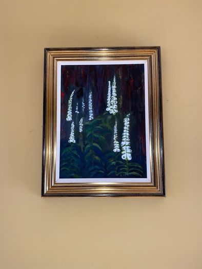 Fox glove oil painting on canvas including gold frame