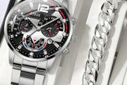 2pcs Luxury Mens Silver Quartz Watch With Stainless Steel Bracelet Men Fashion Business Casual Watch Luminous Clock