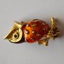 Gold Tone Orange Enamel Owl Brooch Image 7