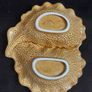 Delightful Two Sectioned Dish with the Texture of a Cabbage Leaves with a Leaf and Pear Decoration and Finial, By Crown Devon, Circa 1940, Funky MCM Chic Image 3