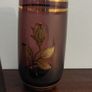 Fabulous Vintage Retro Mid-Century-Modern Hand Blown Tall Glass Pitcher with Six Matching Glasses in Purple/Amethyst Glass with Rose Pattern and Rose Gold Gilt Banding and Frosted Effect Image 9