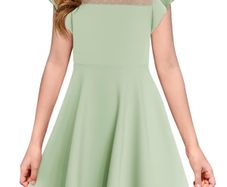 Brand New Girls' Ruffled Princess Party Dress A-Line Mesh - Light Green 160.