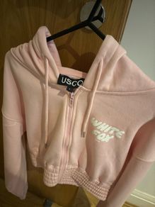 Pink crop white fox hoodie
