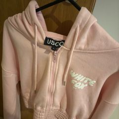 Pink crop white fox hoodie