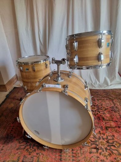 Ludwig 3 ply 70s Butcher Block and LM402 6.5 Supraphonic Snare - Blue Olive Drums Kit Led Zeppelin