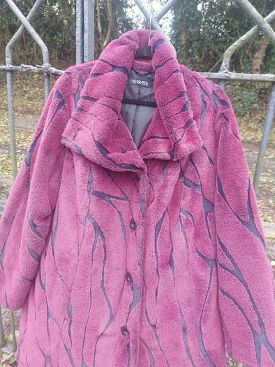 Burgundy and black faux fur coat (free post)