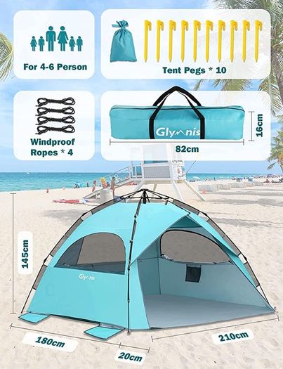 Beach Tent 4-6 Person Pop Up Beach Tent Large Hydraulic Automatic Portable Sun Shade Shelter (FREE SHIPPING)
