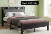 Double Bed Frames with Wooden Storage Headboard