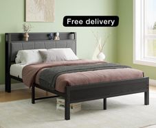 Double Bed Frames with Wooden Storage Headboard