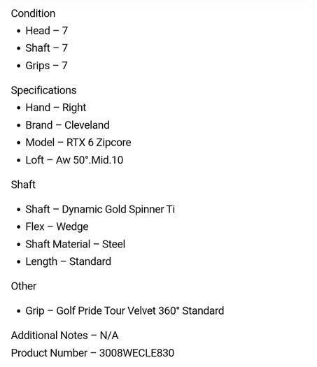 Cleveland RTX 6 Zipcore Wedge Aw 50 Degree.Mid.10 / Dynamic Gold Spinner Ti Wedge