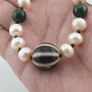 Genuine Freshwater Pearl & Green Jade Statement Necklace with Melon Dzi Pendant Image 7