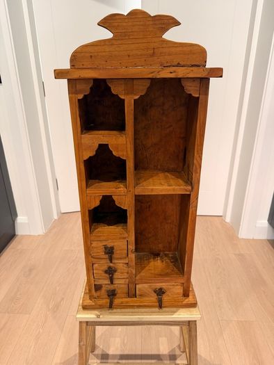 Vintage Mexican Wooden Wall-Hanging Display Shelf Cabinet with Drawers