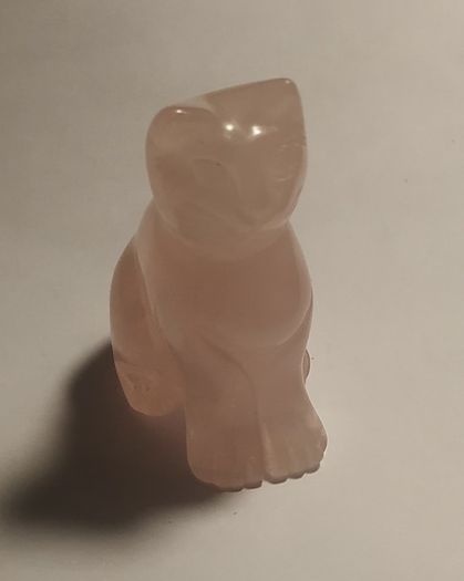 Carved Cat Figurine in Rose Quartz Stone