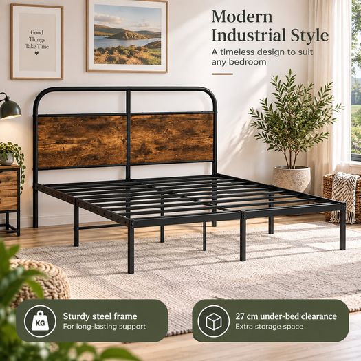 4ft Small Double Metal Bed Frame with Headboard