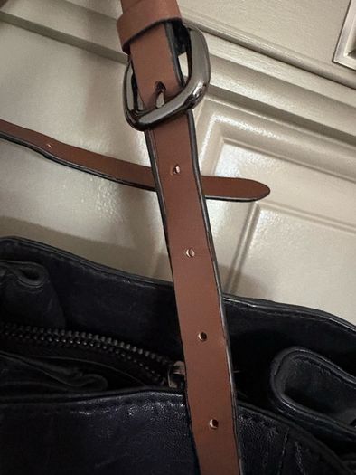 Genuine leather black and dark brown shoulder bag by Karen Millen