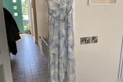 Women's Summer Dress- Cream with blue pattern