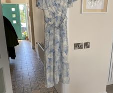 Women's Summer Dress- Cream with blue pattern
