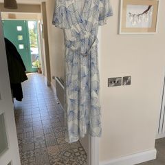 Women's Summer Dress- Cream with blue pattern