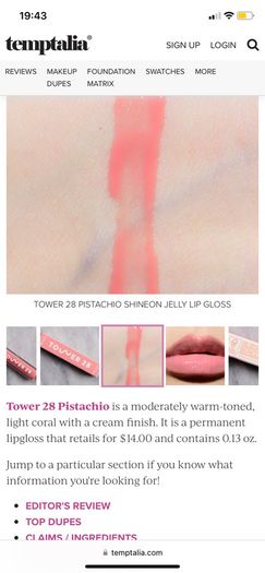 Tower 28 lip jelly in pistachio 3.9 ml