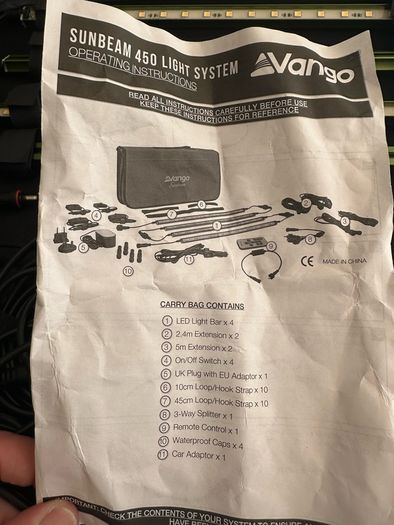 The Vango Sunbeam 450 LED Awning Light Kit