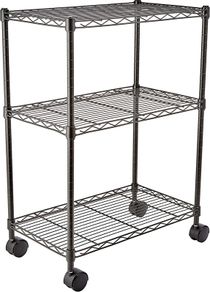 3-Shelf Storage Unit on Wheels with Height Adjustable Shelves and Adjustable Levelling Feet - 340kg Max Weight, Black