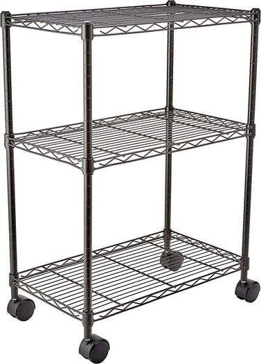 3-Shelf Storage Unit on Wheels with Height Adjustable Shelves and Adjustable Levelling Feet - 340kg Max Weight, Black