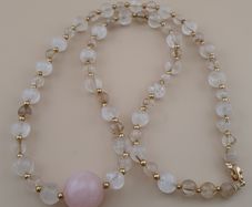 Vintage Himalayan Quartz with Rosary Big Quartz Pendant Beaded Necklace