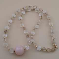 Vintage Himalayan Quartz with Rosary Big Quartz Pendant Beaded Necklace