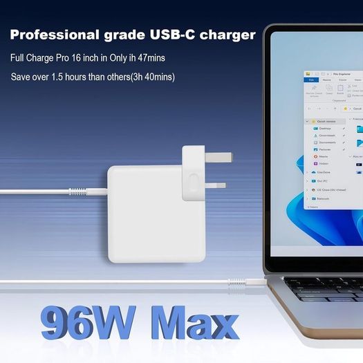 96W USB C Charger, for MacBook Pro 16, 15, 14, 13 inch 2024, 2023, 2022, 2021, M3 M2 M1, for MacBook Air, for iPad, Compatible with all USB-C laptop, Equipped with 6.6ft 5A cable power adapter.