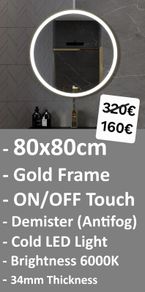 LED Bathroom Mirror Gold Frame 80x80cm