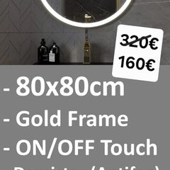 LED Bathroom Mirror Gold Frame 80x80cm