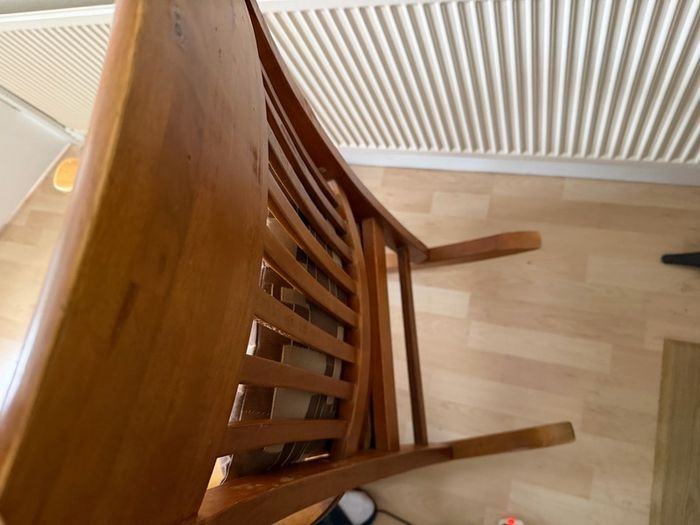 Solid Wood Rocking Chair with Slatted Seat and Back Rustic Finish with Cushion