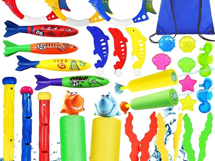 27pcs Swimming Pool Toys Diving Pool Toys Set, Diving Toys with Cute Animal Water Pistol, Underwater Diving Game Kit Treasures Training Toys With Storage Bag (FREE SHIPPING)