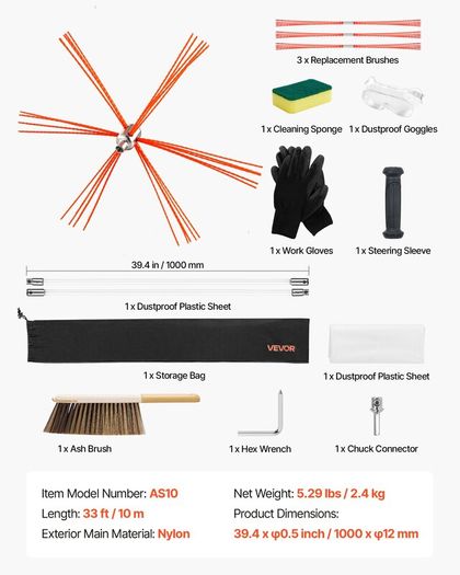 10m Chimney Sweep Brush Kit with Flexible Rod